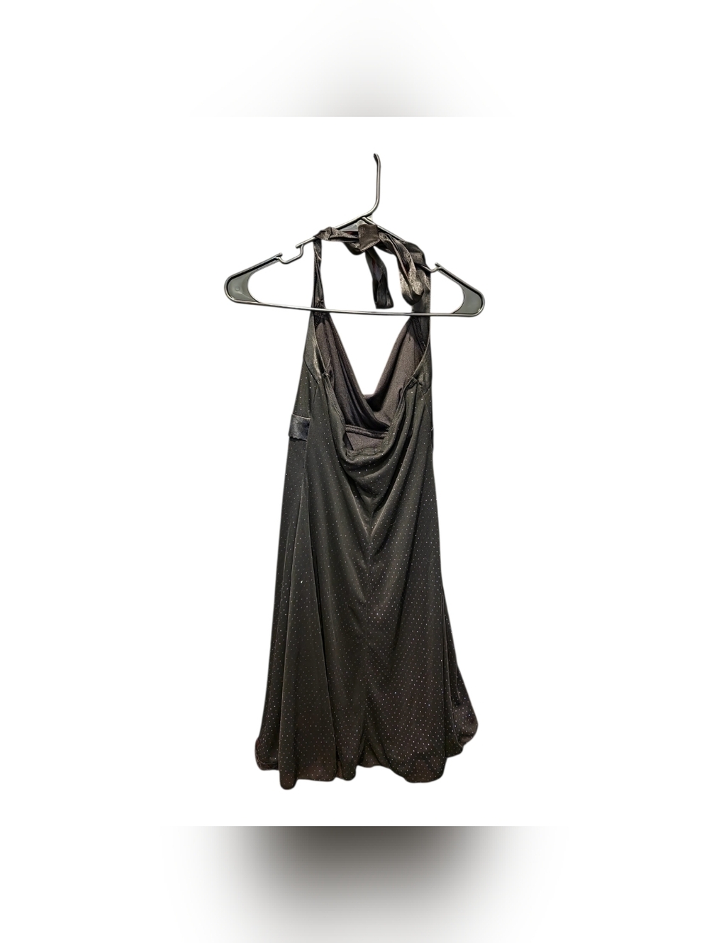 Y2K Trixxi Black Satin Halter Dress Sparkle Polka Dot Slip Mini Party Club Small - Picture 2 of 5